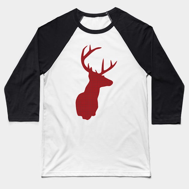 Deer, Red and Black Plaid Baseball T-Shirt by BokeeLee